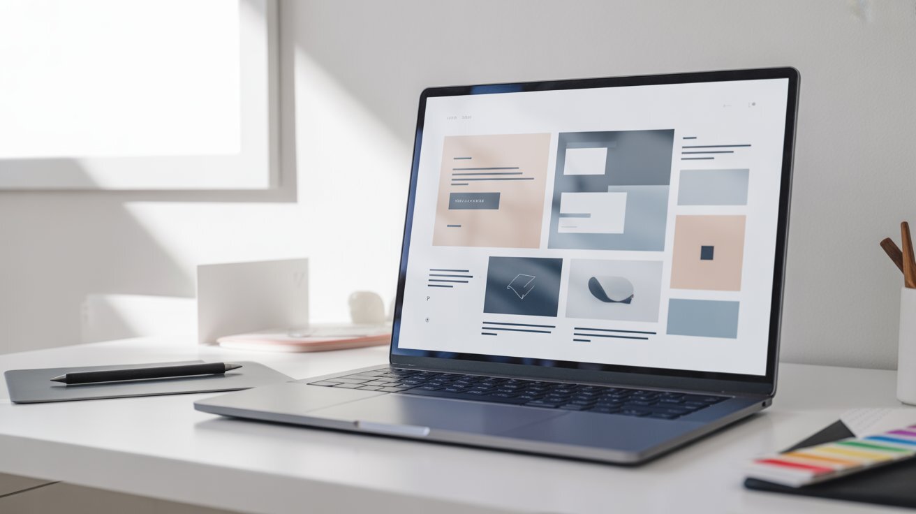 Ein Notebook, auf dem eine Website im Zuge des Webdesign gestaltet wird.