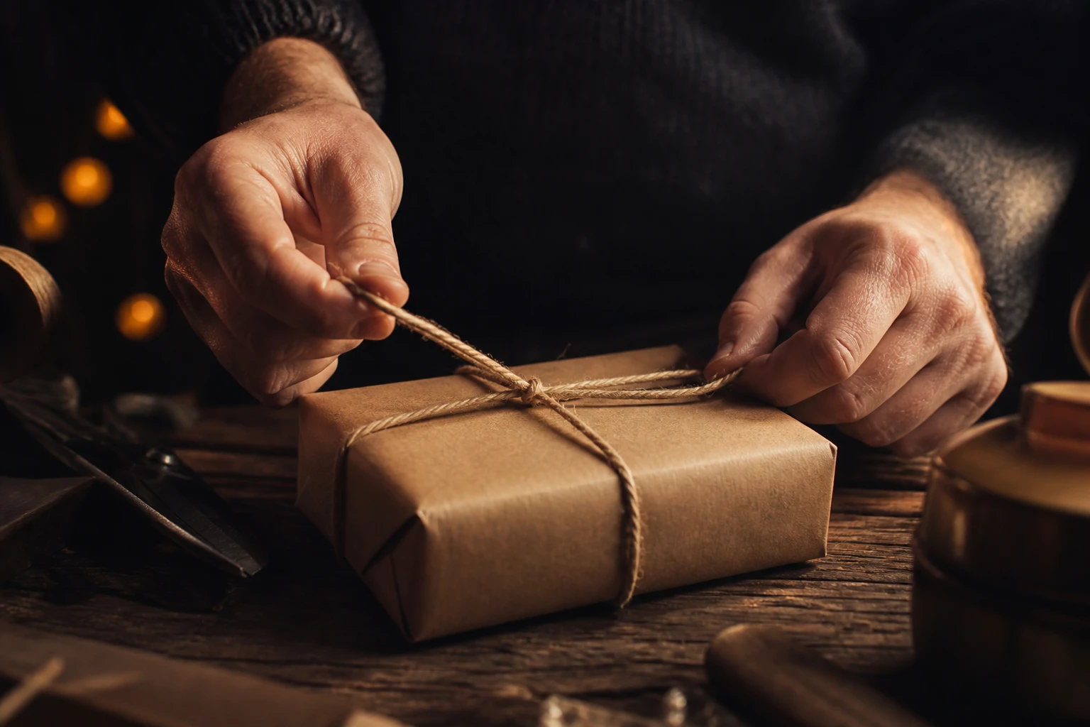 Ein Paket wird für den Versand verschnürt